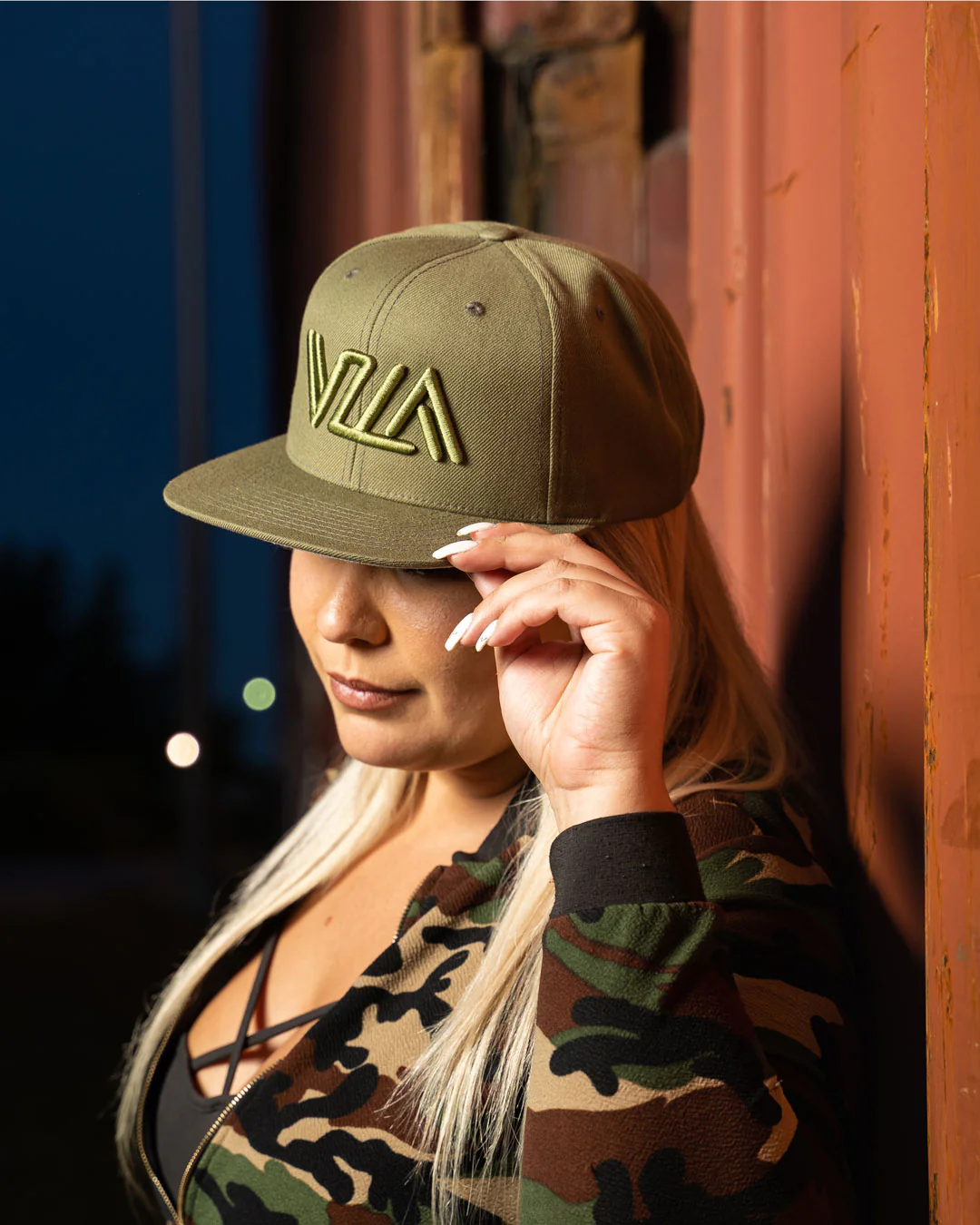 VZLA Army Green Flat Bill Snapback Hat - Image 3